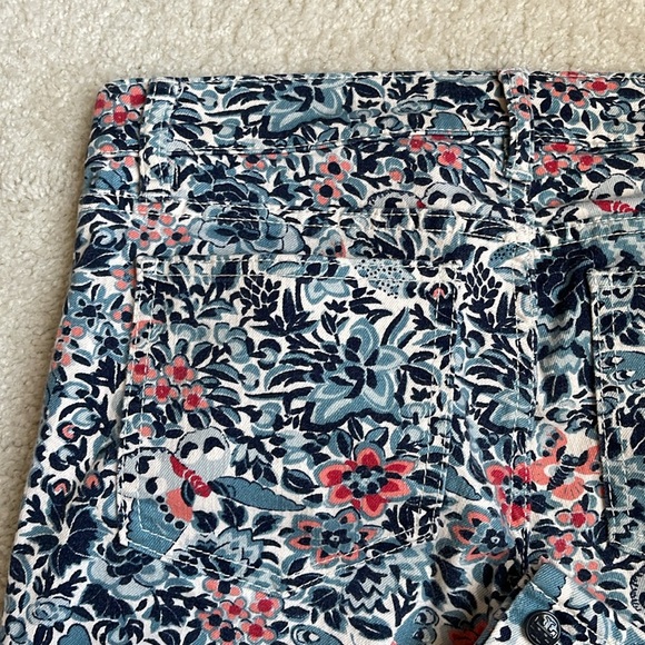 Tory Burch Floral Printed Straight Leg Pants Women’s 26 Blue and Pink - Picture 6 of 7